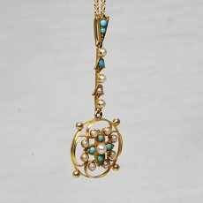 画像5: ゴールド・パール・ターコイズペンダント (5)