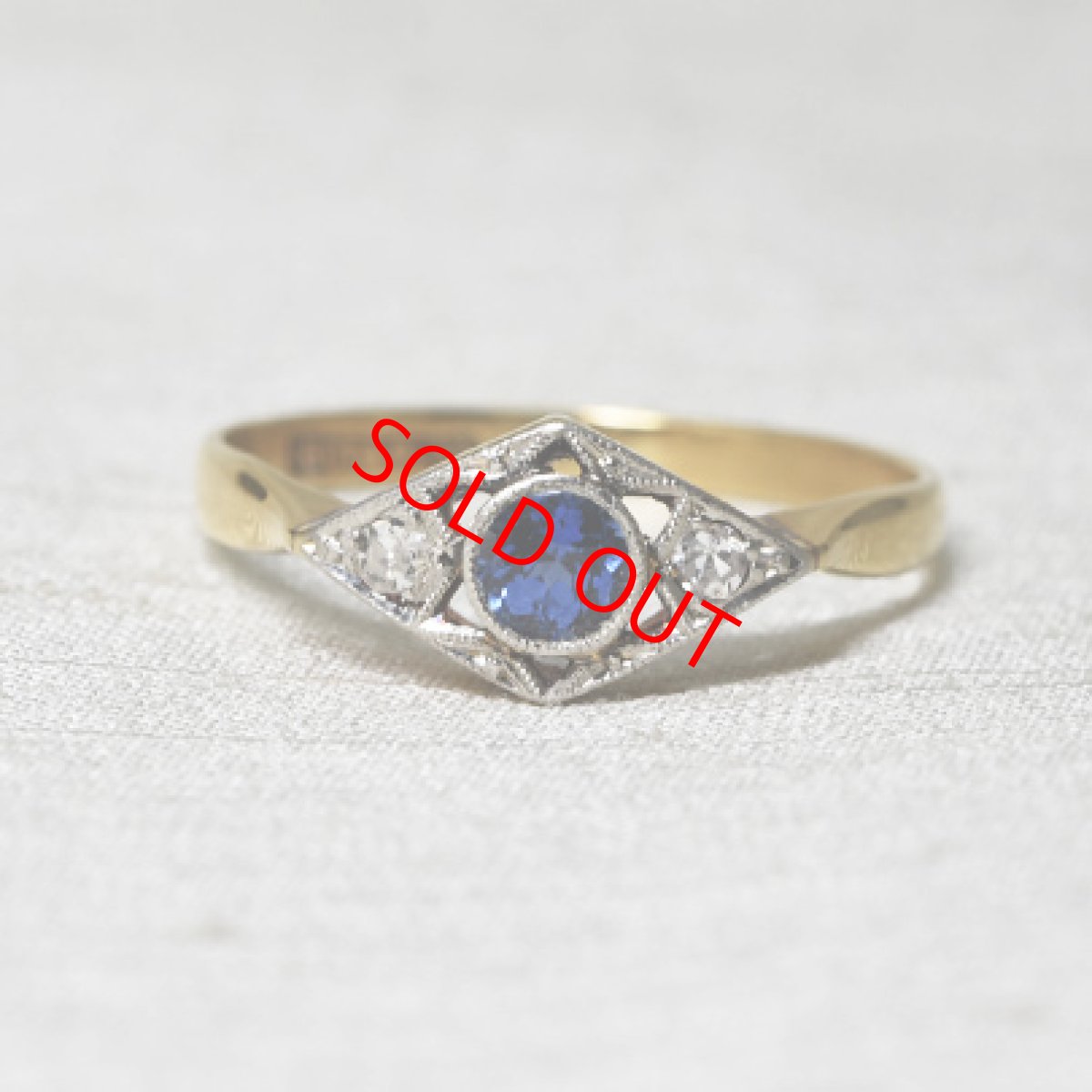 画像1: Sold 18ct,pt・サファイア・ダイヤモンドリング (1)