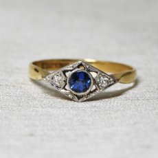 画像1: Sold 18ct,pt・サファイア・ダイヤモンドリング (1)