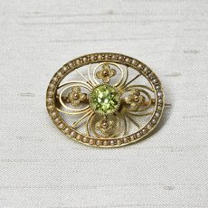 画像1: 15ct,ペリドット・パールブローチ (1)