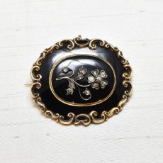 画像1: ゴールド・ダイヤモンド・エナメルブローチ (1)