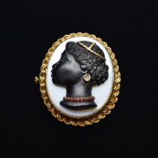 画像6: Sold メタル.グラス ブラッカムーアカメオ　ダイヤモンド ガーネットブローチ (6)