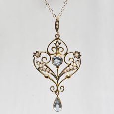画像1: Sold G.アクアマリン パールペンダント (1)