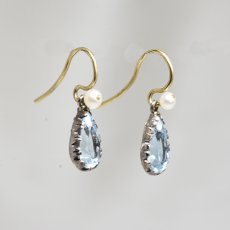 画像4: Sold ゴールド・アクアマリン・パールイヤリング (4)