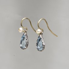 画像2: Sold ゴールド・アクアマリン・パールイヤリング (2)