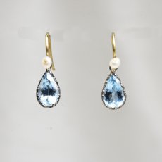 画像1: Sold ゴールド・アクアマリン・パールイヤリング (1)