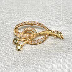 画像1: 9ct.ペリドット・パールブローチ (1)