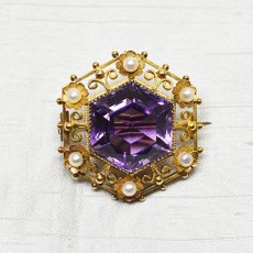 画像1: 10ct.アメシスト パールブローチ (1)