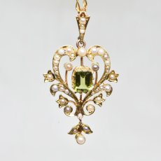 画像1: 15ct.ペリドットパールペンダント (1)