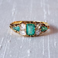 画像1: ゴールド エメラルド・ダイヤモンド・ジルコンリング (1)