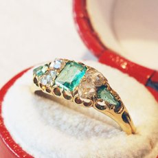 画像4: ゴールド エメラルド・ダイヤモンド・ジルコンリング (4)