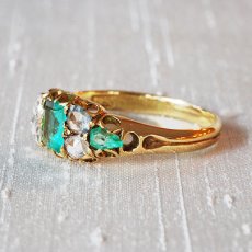 画像2: ゴールド エメラルド・ダイヤモンド・ジルコンリング (2)