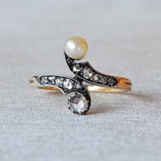 画像1: ゴールド シルバー パール  ダイヤモンドリング (1)