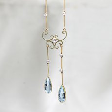 画像1: ゴールド・アクアマリン・ダイヤモンドペンダント　15金 (1)