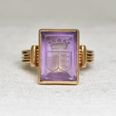 画像1: ゴールド・アメシストインタリオリング　18金 (1)