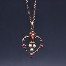 画像1: ゴールド・ルビー・パールペンダント 15金 （チェーンは9金） (1)